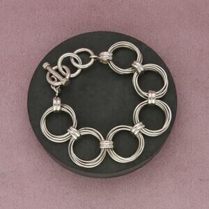 silpada sterling silver multi circle toggle link b1235 bracelet size 6.25-7.25in